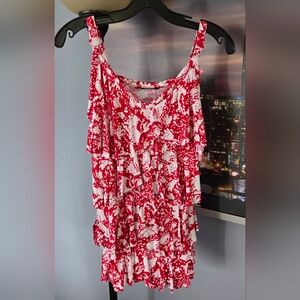 Brandy Melville Womens Small Summer Stretch Strap Tank Top Ruffled Red & White